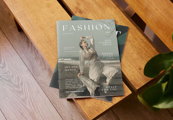 Mockup of customizable A4 saddlestitch magazine covers