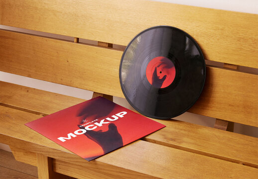Mockup of customizable LP vinyl record album and label