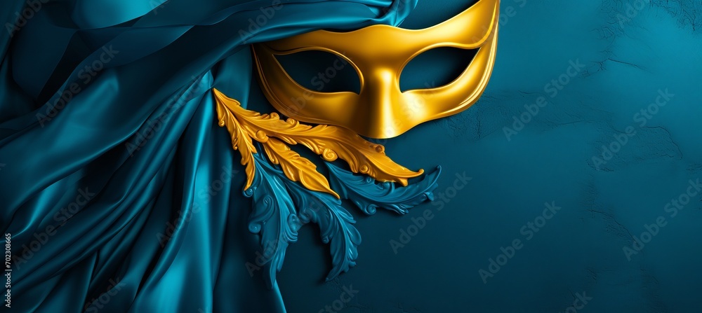 Poster colorful carnival mask on solid background with ample text space for creative messaging