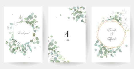 Herbal eucalyptus selection vector frames. Hand painted branches, leaves on white background. Greenery wedding © lavendertime