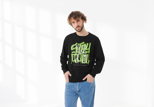 Mockup of man wearing sweatshirt, customizable design