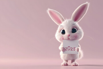 Fototapeta premium Frohes Osterfest 2024: Illustration eines fröhlichen Osterhasen mit Schild