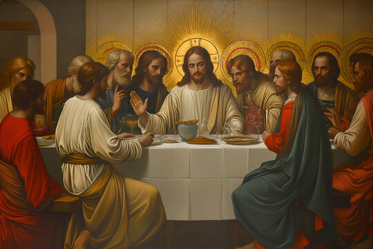 Illustration of Jesus Christ and apostles at the last supper