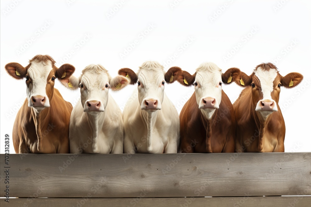 Poster beautiful dairy cattle isolated on white background with ample copy space for text placement