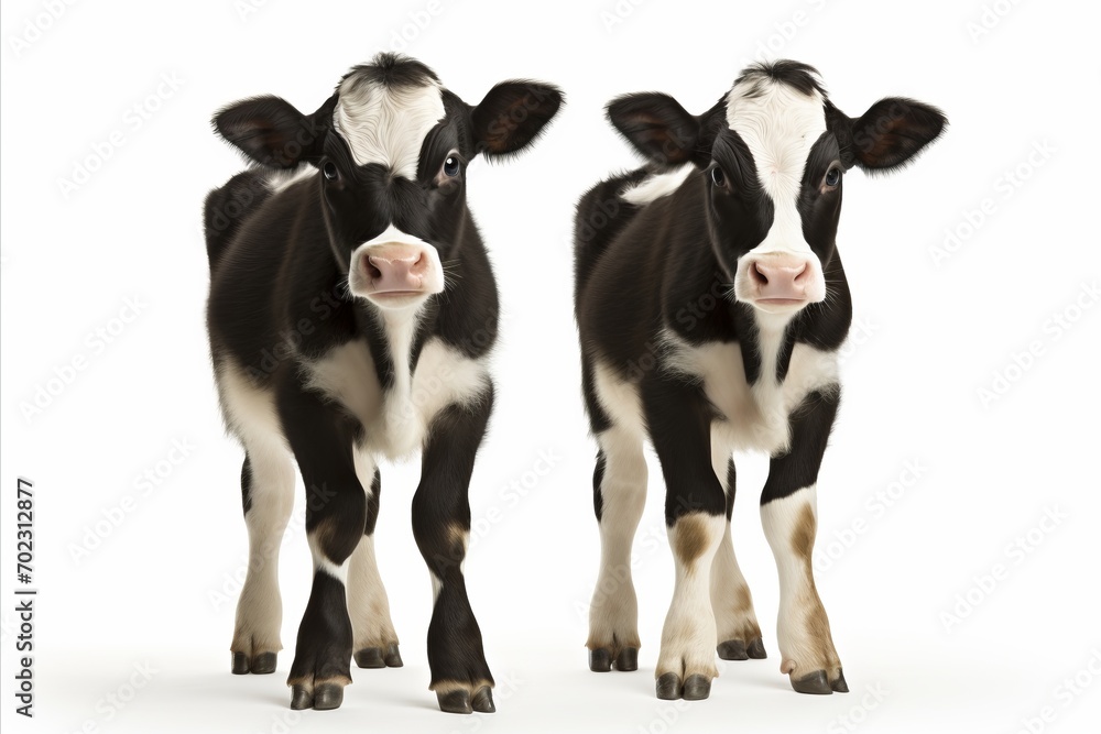 Poster beautiful dairy cattle standing on a white background with ample copy space for text placement