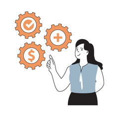 Business and finance concept with cartoon people in flat design for web. Woman making process organization, deal approve and payment. Vector illustration for social media banner, marketing material.