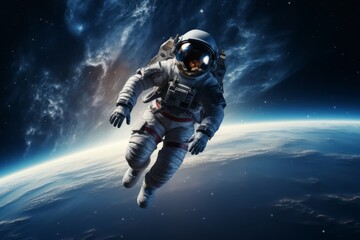Astronaut in space suit exploring outer space.