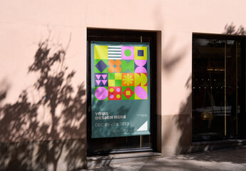 Mockup of customizable poster in shop window