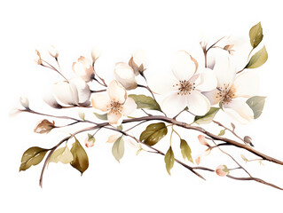 Fototapeta premium Spring floral in watercolor on white background