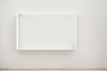 Frame mockup Living room wall poster mockup Modern interior design  The stark contrast of the blank frame against the white wall creates a sense of endless possibilities and potential