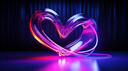 Valentines Day Love heart, neon light, decor, bright light, romantic. Digital art. 3D