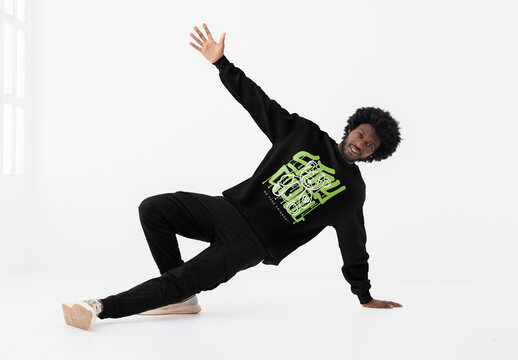 Mockup of man wearing customizable sweatshirt with logo