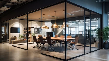 Fotobehang Modern Office Meeting Room: Glass Walls, Comfortable Furniture © Nick Alias