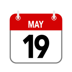 19 May, calendar date icon on white background.