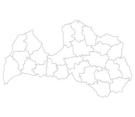 Latvia map. Map of Latvia in administrative regions in white color