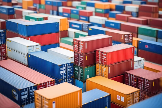 Import-export containers. Background for business logistics and cargo ship transport