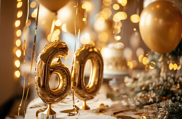 Golden balloons in the form of the number 60