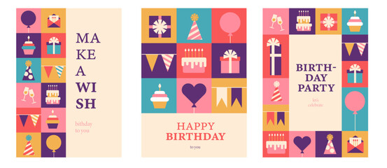 Fototapeta na wymiar Set of 3 happy birthday postcards