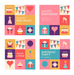 Happy Birthday posts for social media, instagram stories and post, mobile app, banners, cards. Post template