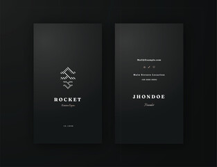 pure black elegant vertical business card edtable template