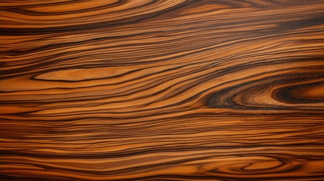 Expensive and Rare Types of Wood. Bocote, Mexico Rosewood, Mexico Palisander wood texture. Close-up photo of brown wooden textures with a wavy pattern.