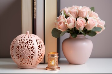 Delicate Heart-Shaped Lace Illuminated by Stream of Light on Soft Pink Background