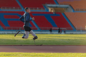 Athletes with disabilities who utilize running blades for short distances. Run down the running...