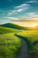 Obraz premium Idyllischer Weg: Ein grüner Pfad durch die Natur