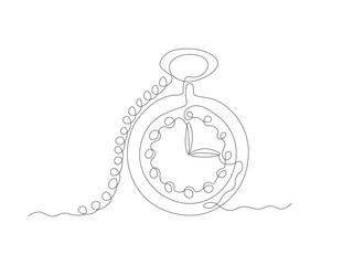 Abstract vintage pocket watch with Chain ,Continuous One Line Art Hand Drawing Sketch