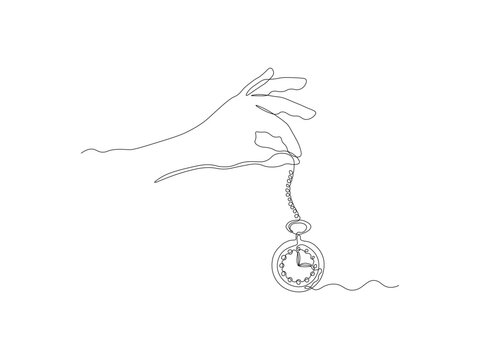 recommend clip art: Abstract hand with vintage pocket watch with Chain ,Continuous One Line Art Hand Drawing Sketch