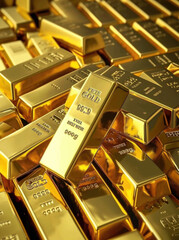 Gold bars lie in large quantities
