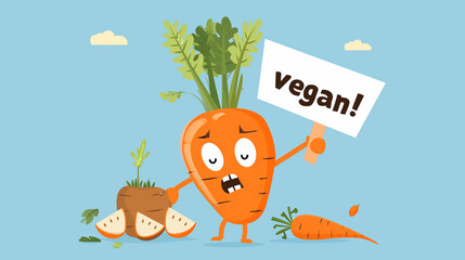 Happy Carrot Cartoon Promoting Vegan Lifestyle