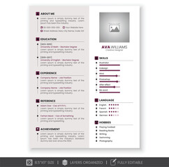 Modern and professional cv or resume template design.