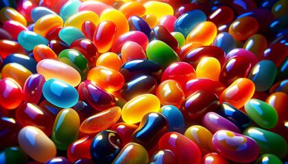 A close-up view of a vibrant and colorful assortment of jelly beans