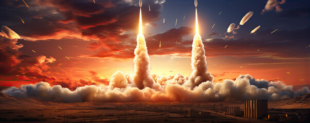 Long-range missile on the sky. - obrazy, fototapety, plakaty