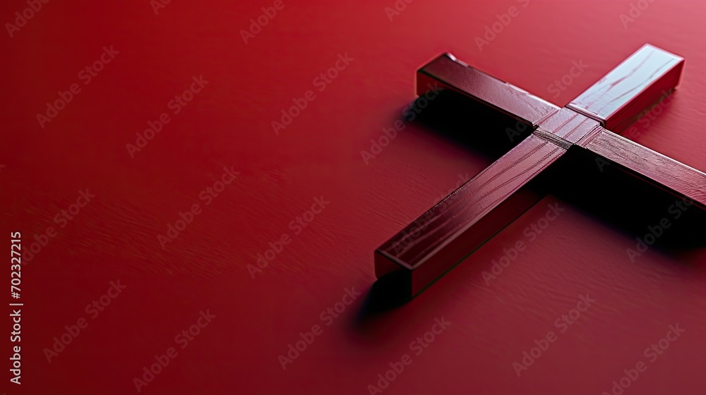 Aufkleber a close up of a cross on a red surface with a reflection of the cross in the middle of the cross.