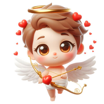 Cupido lindo bebé tierno san valentin volando con una flecha de corazon en la mano, dia del amor y la amistad