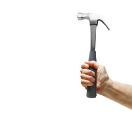 Man's hand holding hammer