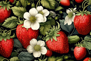 Illustration food nature red pattern strawberry background summer background seamless berries plant art