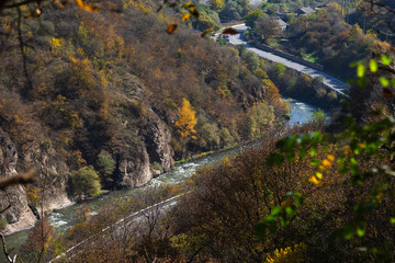 Autumn landscape with Debed river and riverbed, Armenia.