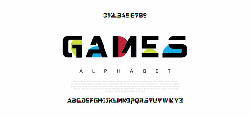 Game Modern abstract digital alphabet font. Minimal technology typography, Creative urban sport fashion futuristic font and with numbers. vector illustration.