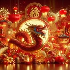 Celebrate Prosperity Chinese New Year and the Ancient Lunar Cycle, Generative Ai