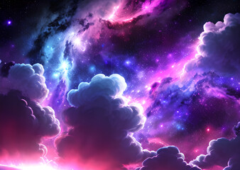 Naklejka premium Space colorful in purple shades background with realistic shining stars infinite universe,Generative AI