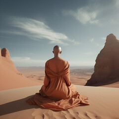 Fototapeta na wymiar Zen monk sitting in the desert