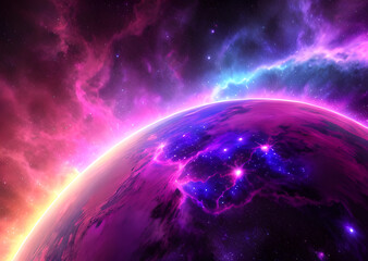 Fototapeta premium Space colorful in purple shades background with realistic shining stars infinite universe,Generative AI 