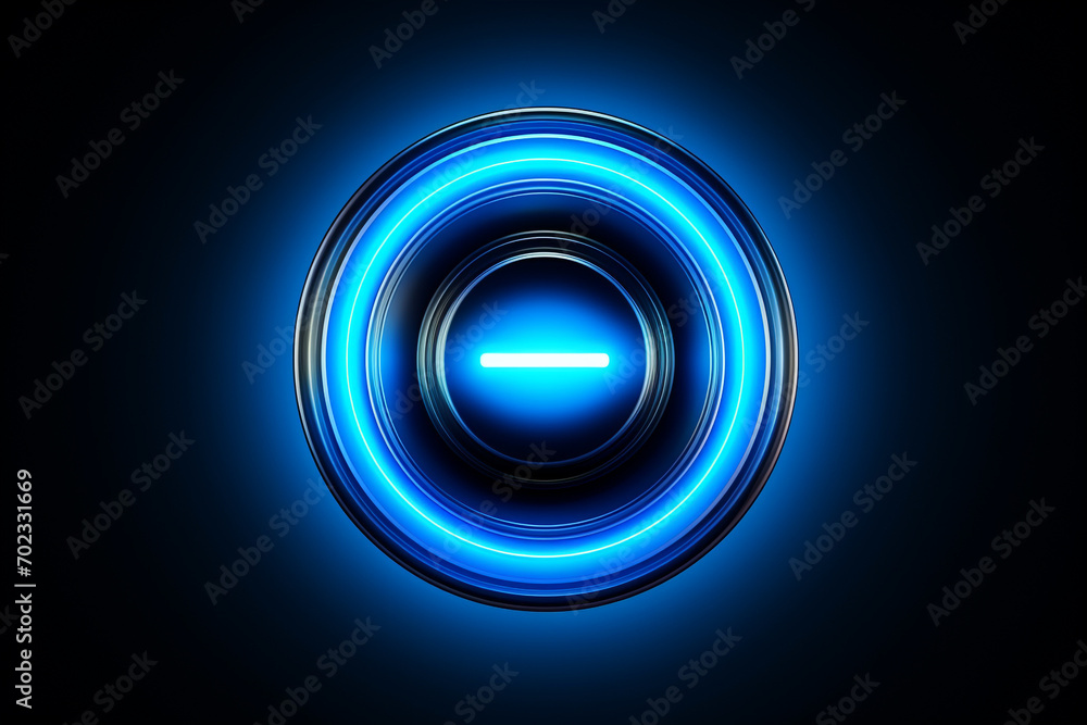 Wall mural Glowing neon line Power button icon isolated on blue background