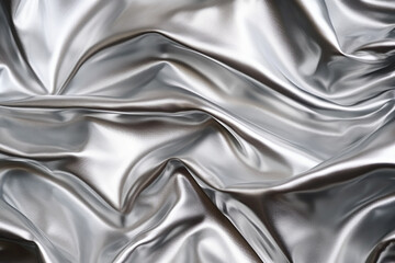 Obraz premium Texture on the cooled down surface of melted tin. Surface of a liquid metal alloy made of steel with impurities. Shiny sheet of aluminium foil, closeup. A sheet of decorative paper with silver coating
