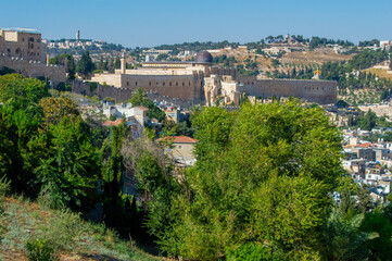 エルサレム旧市街の城壁とアル・アクサー・モスク