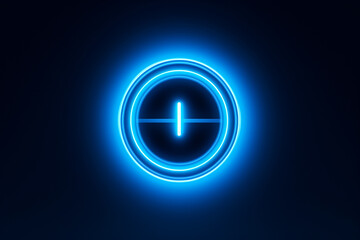 Glowing neon line Power button icon isolated on blue background - obrazy, fototapety, plakaty