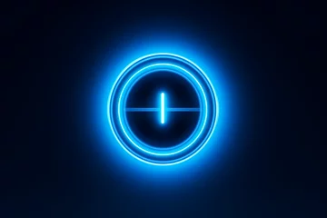 Foto op Canvas Glowing neon line Power button icon isolated on blue background © Robin